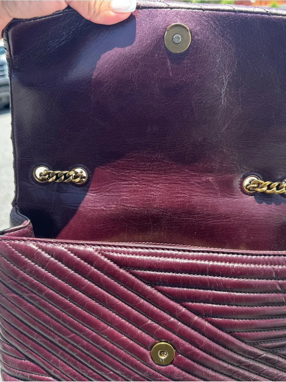 Tory Burch Quilted Chevron Convertible Clutch in Deep Burgundy with Gold Logo